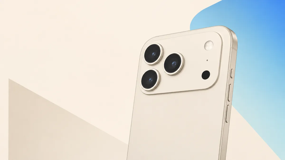 Illustrated rendering of a smartphone's triple-camera module, styled after the iPhone 17 Pro